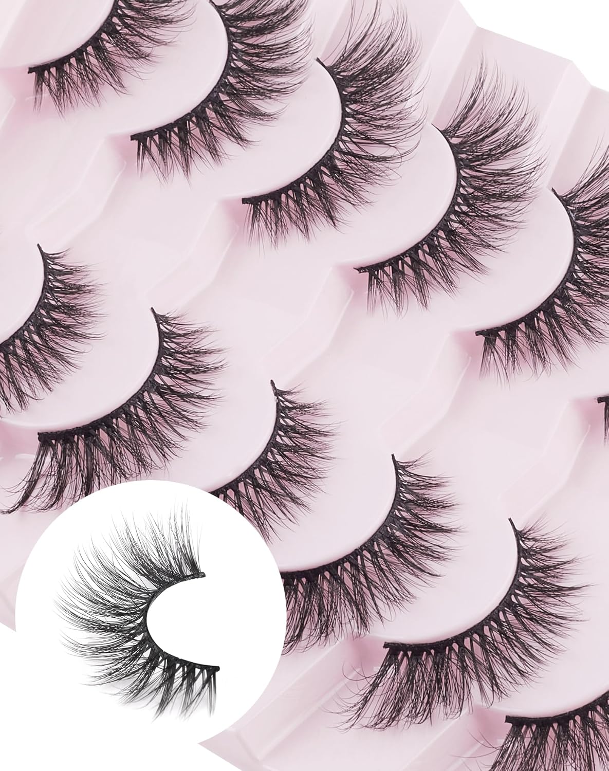 Cat Eye Lashes Soft Mink False Eyelashes Natural False Lashes Wispy Fake Lashes C Curl Faux Mink Lashes Fluffy False Lashes Pack 17MM