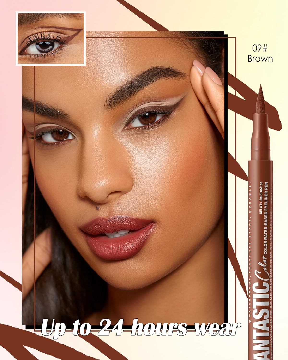 Brown Matte Liquid Eyeliner Pencil, Colorful High Pigmented Waterline Eye liner Waterproof Pen, Bright Colored Smudgeproof Long Lasting Eyeliner Pen Christmas Party Festival Makeup Gift for Women-09