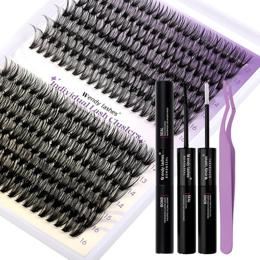 Lash Clusters Kit for Using at Home: Ultra-light, DIY, Natural, Fluffy, Wispy, Waterproof, Anime, Manga, Cat Eye, C Curl, 12-16mm, 40P+50P, Wendy, RT318