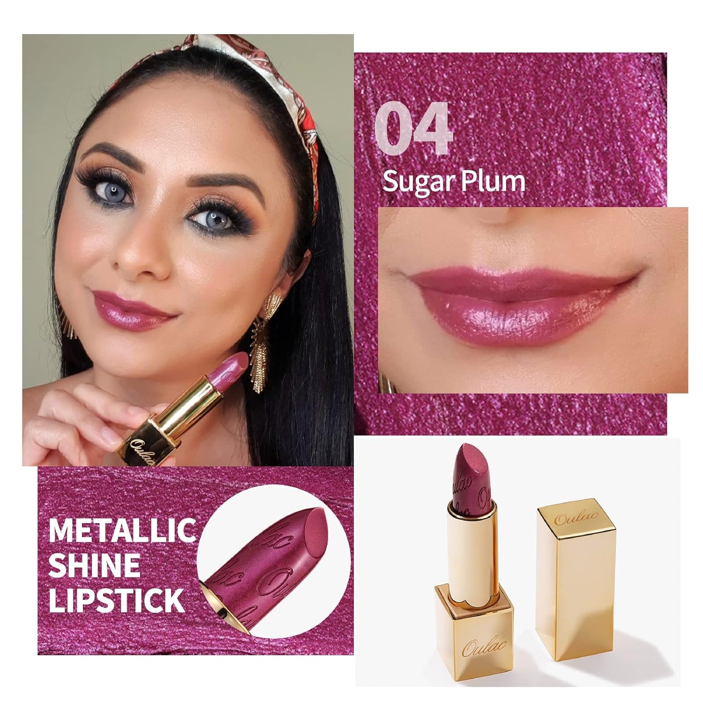 Oulac Metallic Lipstick Set- Dark Lipcolor with Moisturizing Formula, Vegan Beauty, Full-Coverage Lip Color, Christmas Gifts for Women, 4.3g X 3PCS