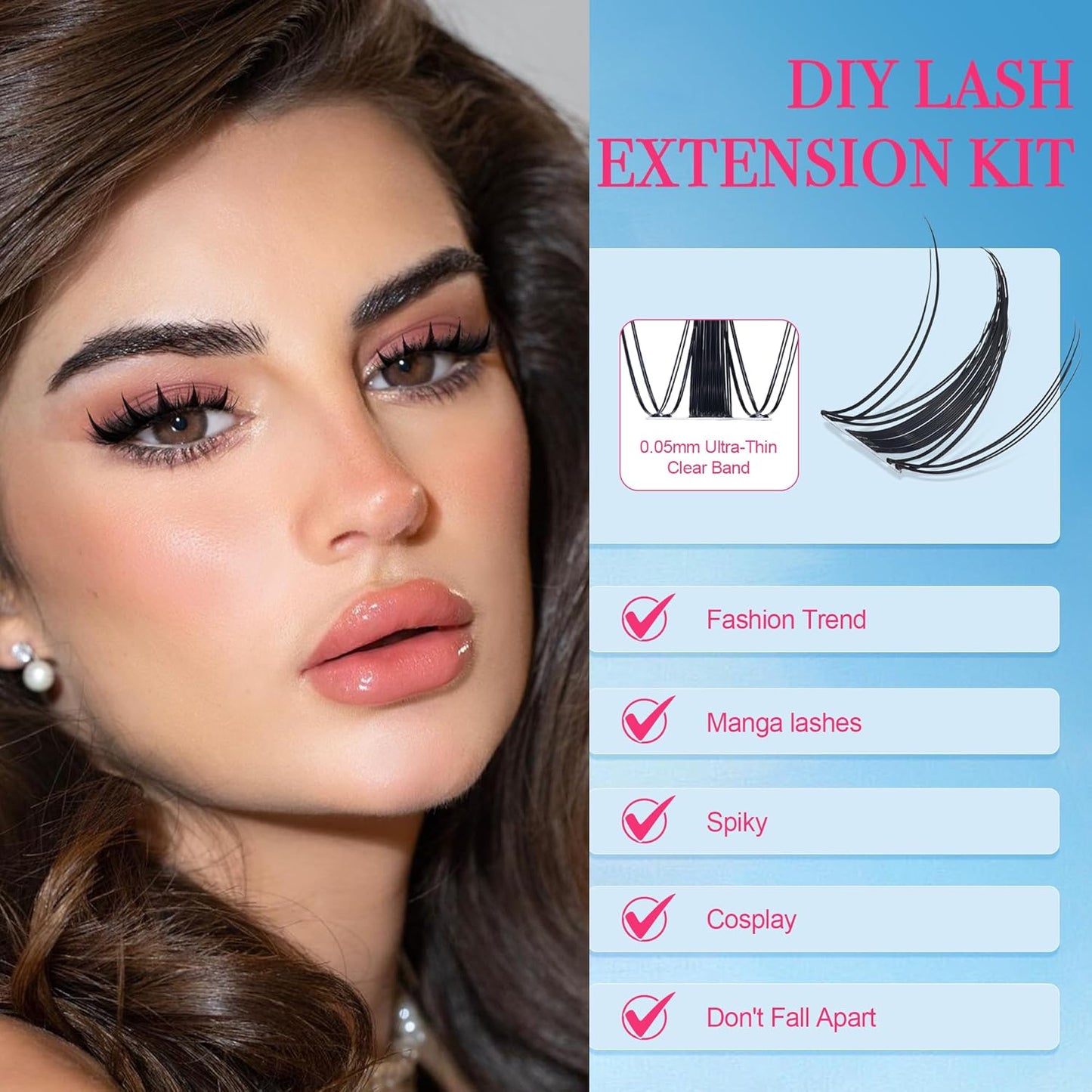 Lash Clusters - Lash Clusters Kit Mix Manga Lash Clusters 0.07D Lashes Clusters Anime Lashes Ultra-Thin Invisible Band 0.05mm DIY at Home No Lash Glue Included