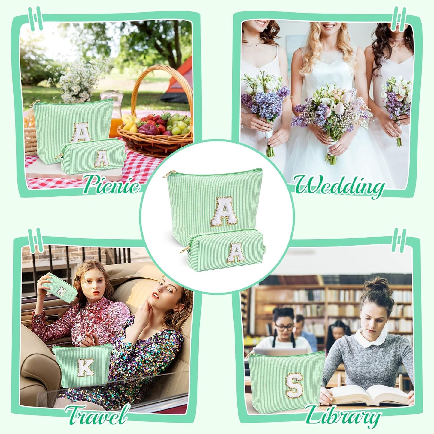 YOOLIFE Gifts for Girls Teen Girls - 2 Travel Makeup Bag | Initial Make Up Bag | Personalized Gifts for Women Friends | Skin Care Bag | Makeup Bag for Girls Teen Girls | Tween Girls Trendy Stuff A