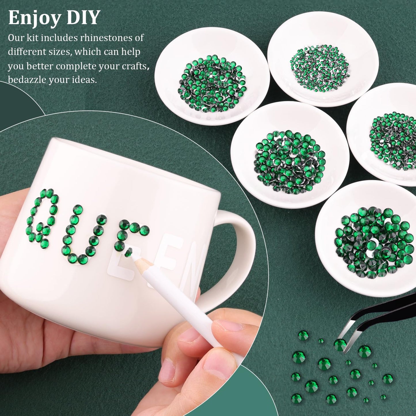 Resin Rhinestones for Crafting with B7000 Jewelry Glue, 2 Boxes Dark Green Flatback Crystals with 3Pcs 10ml Glue for Bedazzling Crafts DIY Nail Art Makeup，Non Hotfix Gems for Clothing Shoes