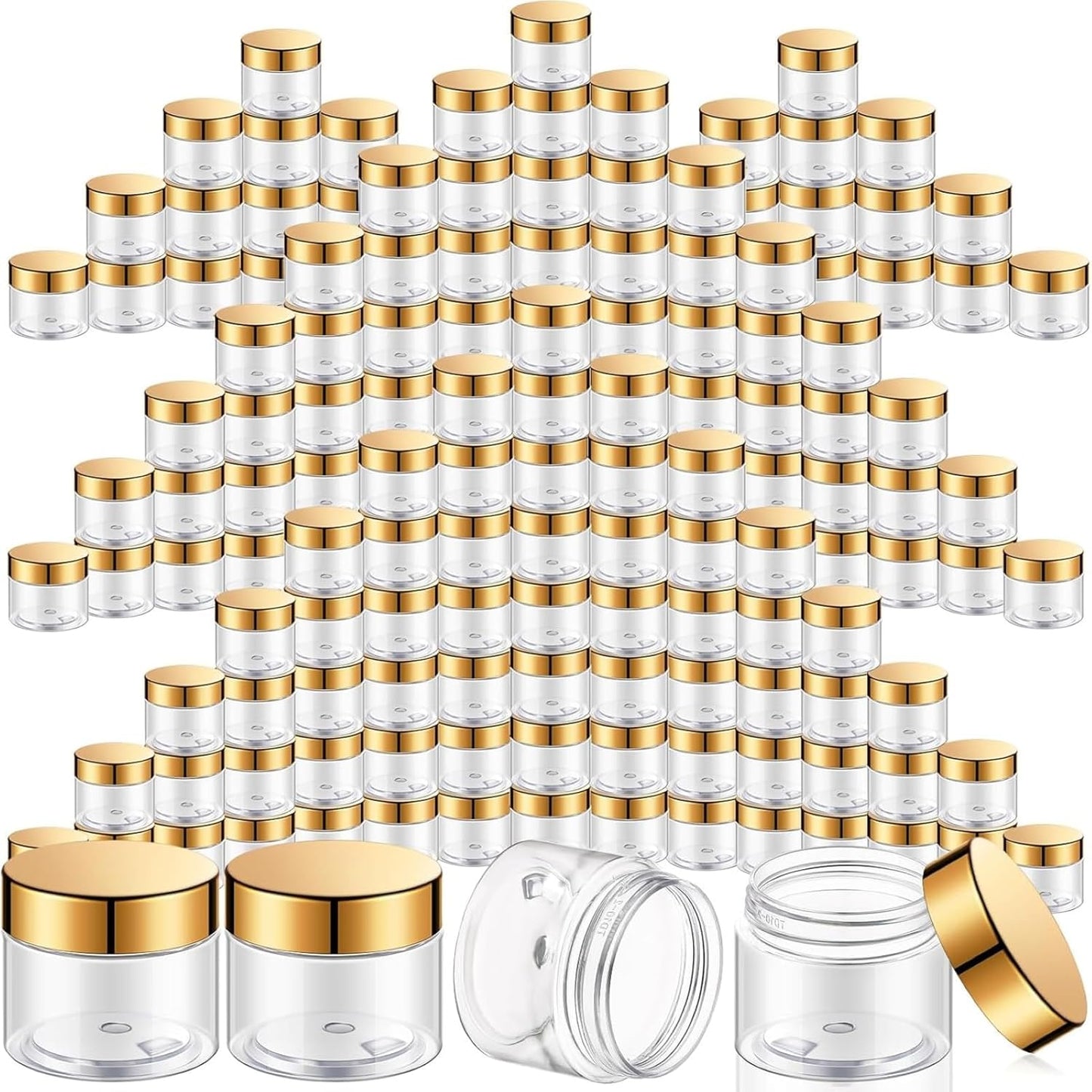 SATINIOR 100 Pcs Plastic Jars with Lids Small Containers Lids Wide Mouth Small Plastic Containers for Lotion Cream Rhinestones Body Butters Travel Storage(8 oz,Gold)
