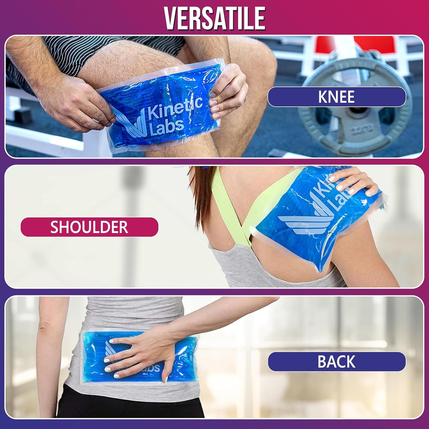 Reusable Gel Ice Packs for Injuries by Kinetic Labs (2 Pack) - Hot Cold Packs for Injuries 12" x 6" - Flexible Ice Packs for Back Head Knee Shoulder Neck Ankle Elbow Feet Headaches Surgery (X-Large)