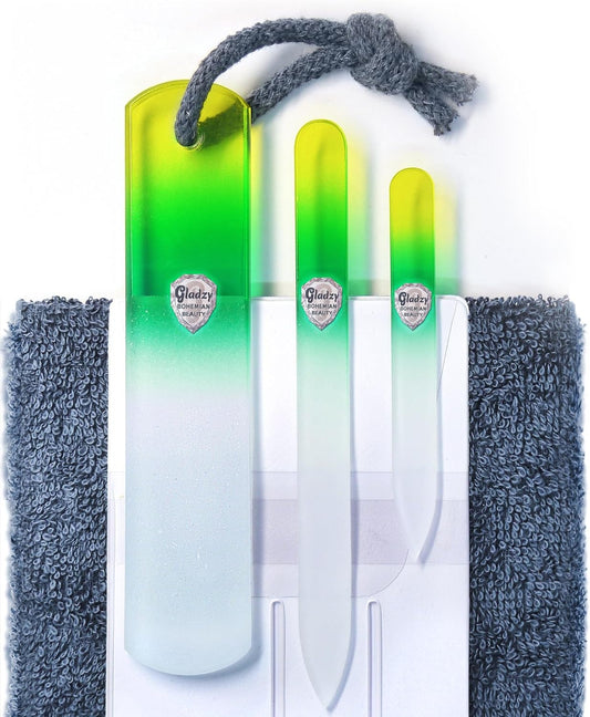 GLADZY Genuine Czech Glass Nail File Set - Callus Remover Foot Rasp, Double Sided Different Grit Surface, Professional Manicure and Pedicure Tools for Natural Nails, Nail Shaper, Ethically Made in EU