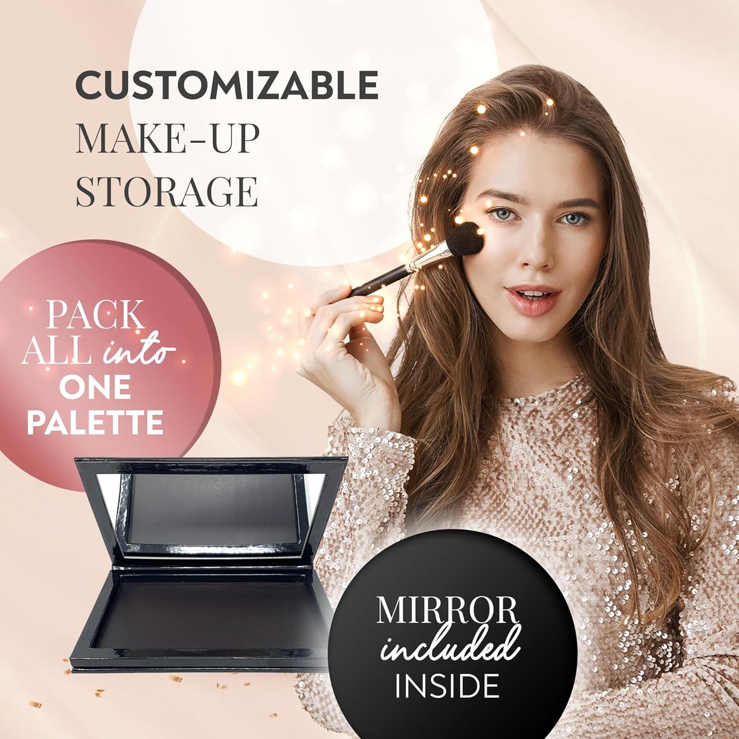 Junior Magnetic Makeup Palette, Empty Magnetic Palette, Universal Magnet makeup palette for Eyeshadows, Powders, Customizable Beauty Organizer with Mirror