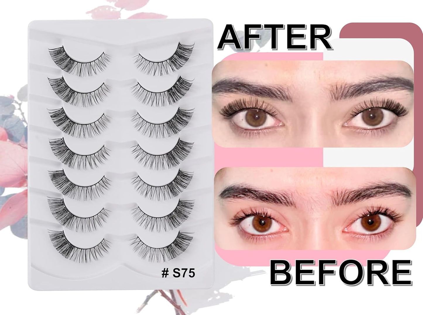 viiviiRose'e Partial Dense Eyelashes, Black Superfine Cotton Band, Soft Full C/D Curl Lahes, 7 Pairs,White (S75)