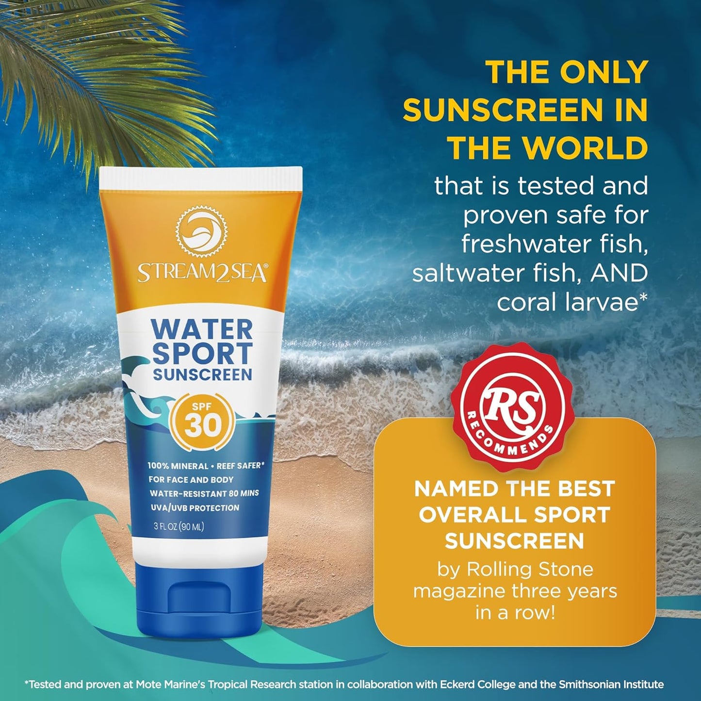 STREAM 2 SEA SPF 30 Biodegradable Mineral Sunscreen, 3 Fl oz Non-Greasy and Moisturizing Reef Safe Sunscreen For Face Protection and Body Against UVA and UVB