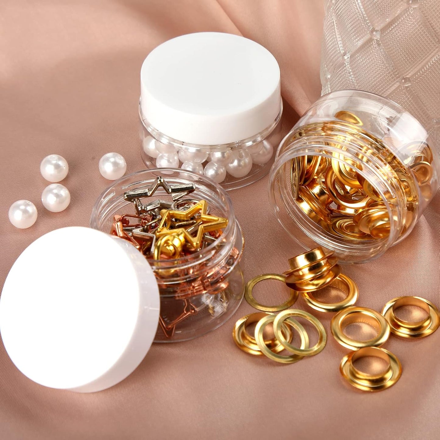 SATINIOR 100 Pcs Plastic Jars with Lids Small Containers Lids Wide Mouth Small Plastic Containers for Lotion Cream Rhinestones Body Butters Travel Storage (2 oz,White)