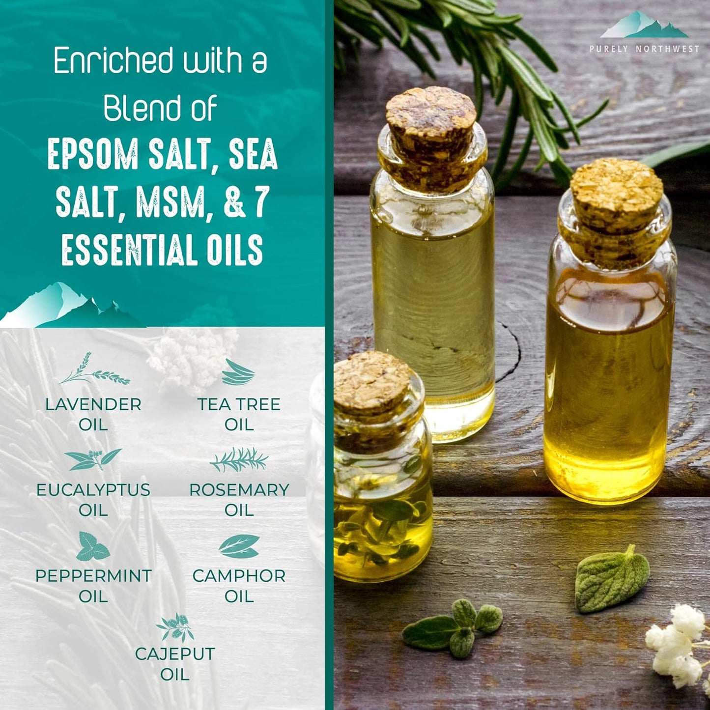 Epsom Salt Tea Tree Foot Soak-Toenail Repair, Softens Thick Calluses & Corns, Stubborn Foot Odor, Athletes Foot Burning & Itching, Damaged Discolored Nails: Purely Northwest USA 16 ounces/1Lb