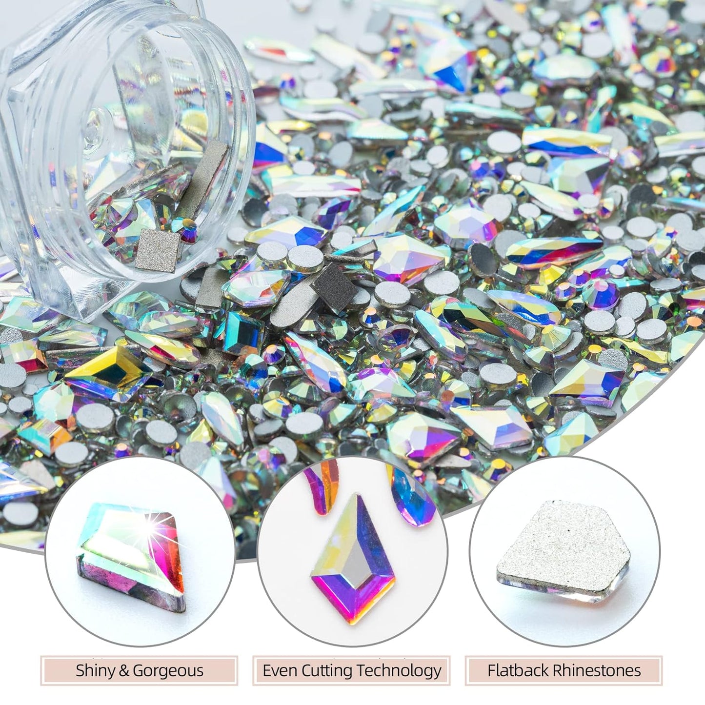 Nail Art Rhinestones, Nail Gems and Rhinestones Kit with Wax Pencil Flatback AB Rhinestones for Nails, Crafts, Makeup, Face, Clothes, Shoes