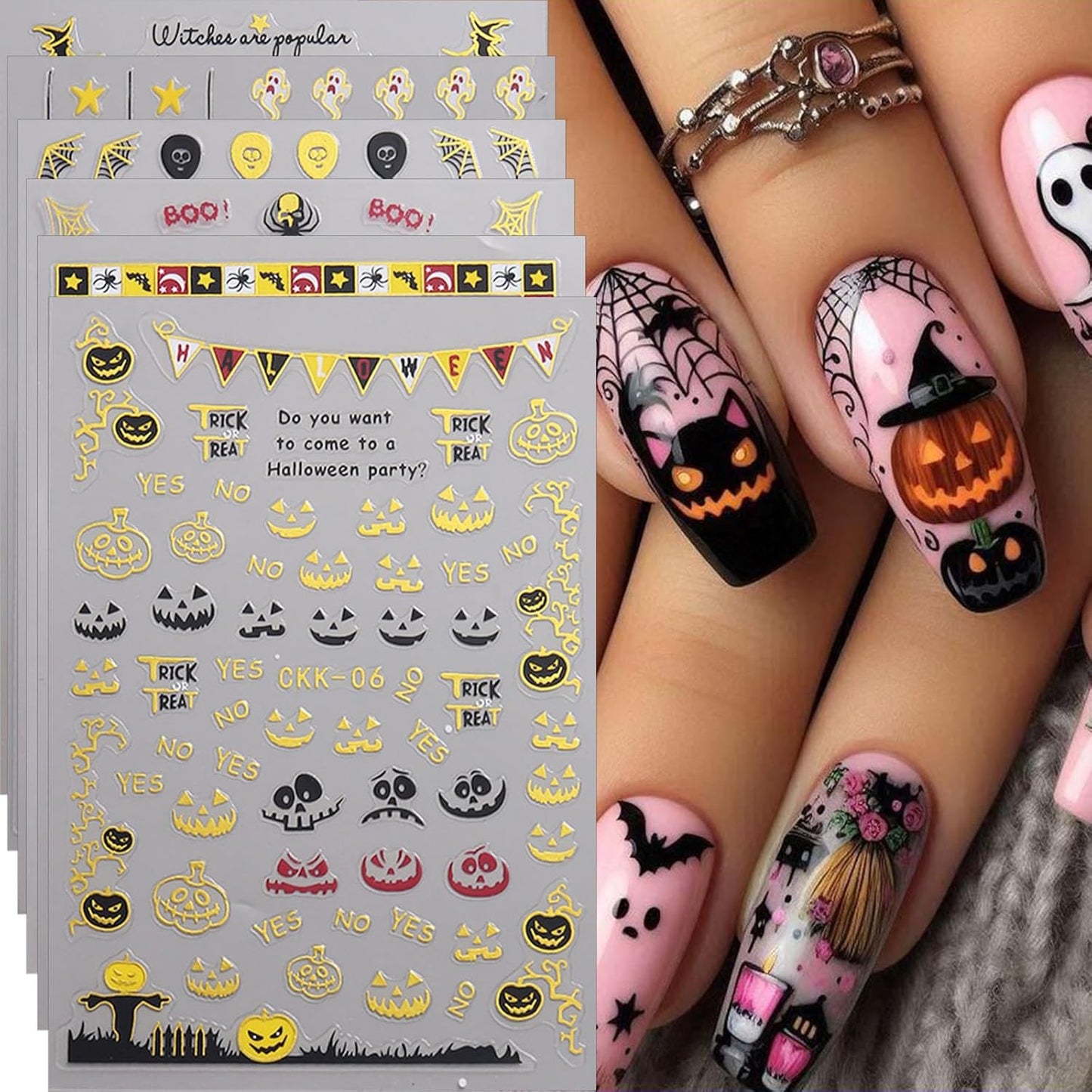 Metal Halloween Nail Art Stickers Gold Spider Web Black Bat Witch Cobweb Ghost Nail Design Supplies Charms Self-Adhesive Spooky Holiday Nail Decorations Nail Art for Women DIY Manicure Accessories