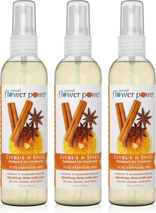 Air Freshener Spray - Odor Eliminator w/Essential Oils - Home, Car & Fabric - Cruelty Free & Vegan - 3 - Citrus & Spice - 3 x 4 fl oz