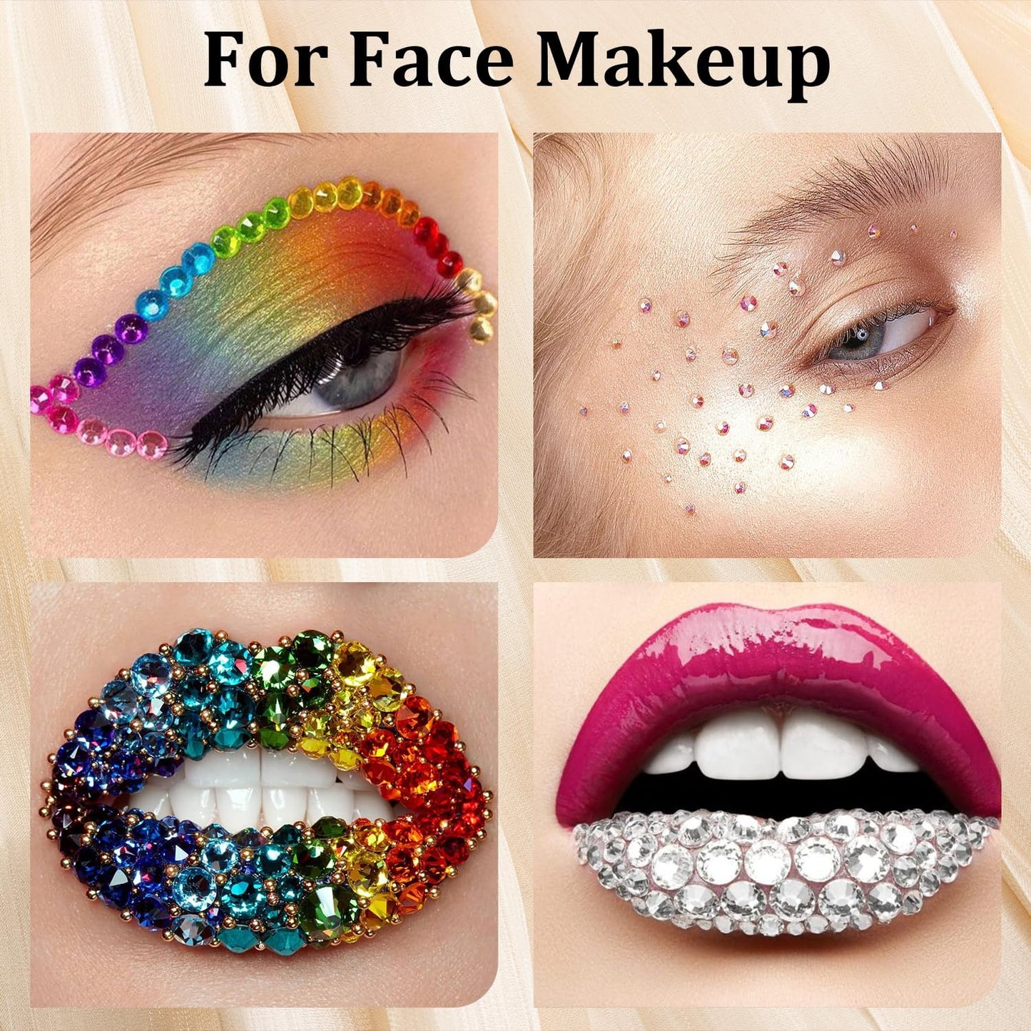 Colorful Face Gems for Makeup Set, Flatback Gorgeous Charming Mixed-Colored Chameleon Crystals with Makeup Glue+Picker Pencil+Tweezer for Eye Body Hair Make-up and Nail Art Deco