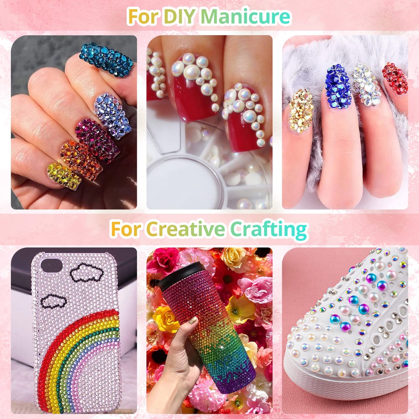 Colorful Flatback Face Gems and Beige AB Pearls for Makeup with Quick Dry Glue, Half Round Pearls Nail Art Rhinestones Glass Crystal Beads for Make-up Deco with Pickup Pencil + Tweezer