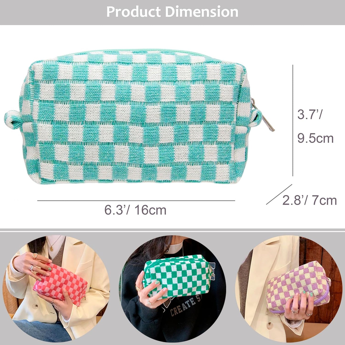 PAZIMIIK Checkered Makeup Bag for Purse Portable Zipper Make Up Pouch Small Cosmetic Case for Travel Accessories (6PCS Arctic Blue)
