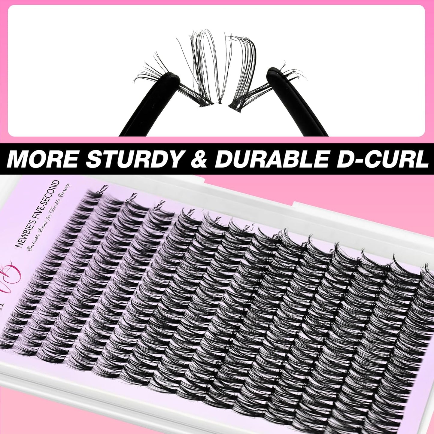 VEYESBEAUTY Lash Clusters Individual Eyelash Extensions Thin & Invisible Band DIY False Eyelashes for Self-application Newbie's Five-Second Series Wispy Lash Tray, Ribbon 8-16mm Mixed Length
