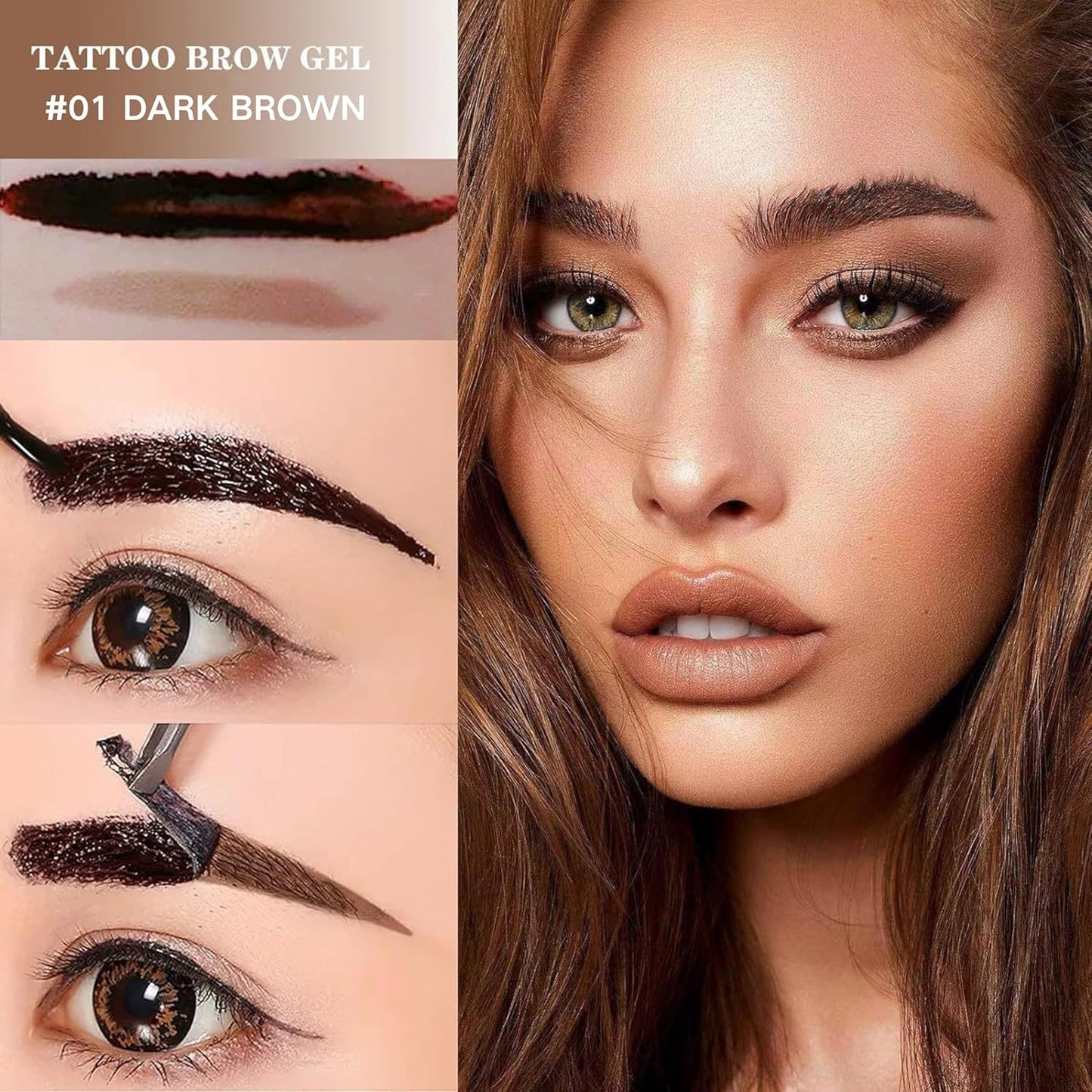 2 Pcs Dark Brown Easy Peel Off Eyebrow Gel, Tattoo Eyebrow Tint, Waterproof & Sweatproof Peel Off Tinted Eyebrow, Long-lasting Natural Color Up to 3 Days, Eyebrow Tattoo for All Skin Types (#01)