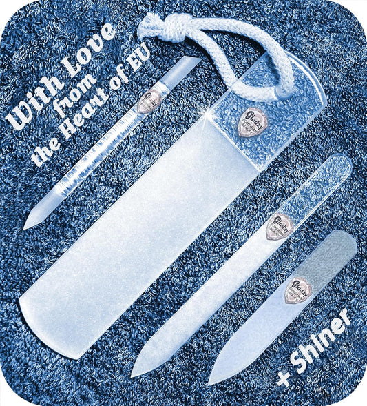 GLADZY Czech Glass Nail File Set - Multifunctional Nail Shiner Buffer, Callus Remover Foot Rasp, Glass Cuticle Pusher Manicure Stick, Etched Surface, Professional Nail Care Tool, Made in EU