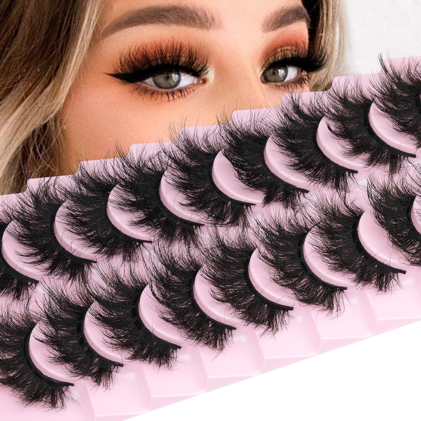 Mink Lashes 8D Volume Dramatic False Eyelashes Soft 20 mm 10 Pairs Pack Wispy FANXITON Faux Mink Eye Lashes