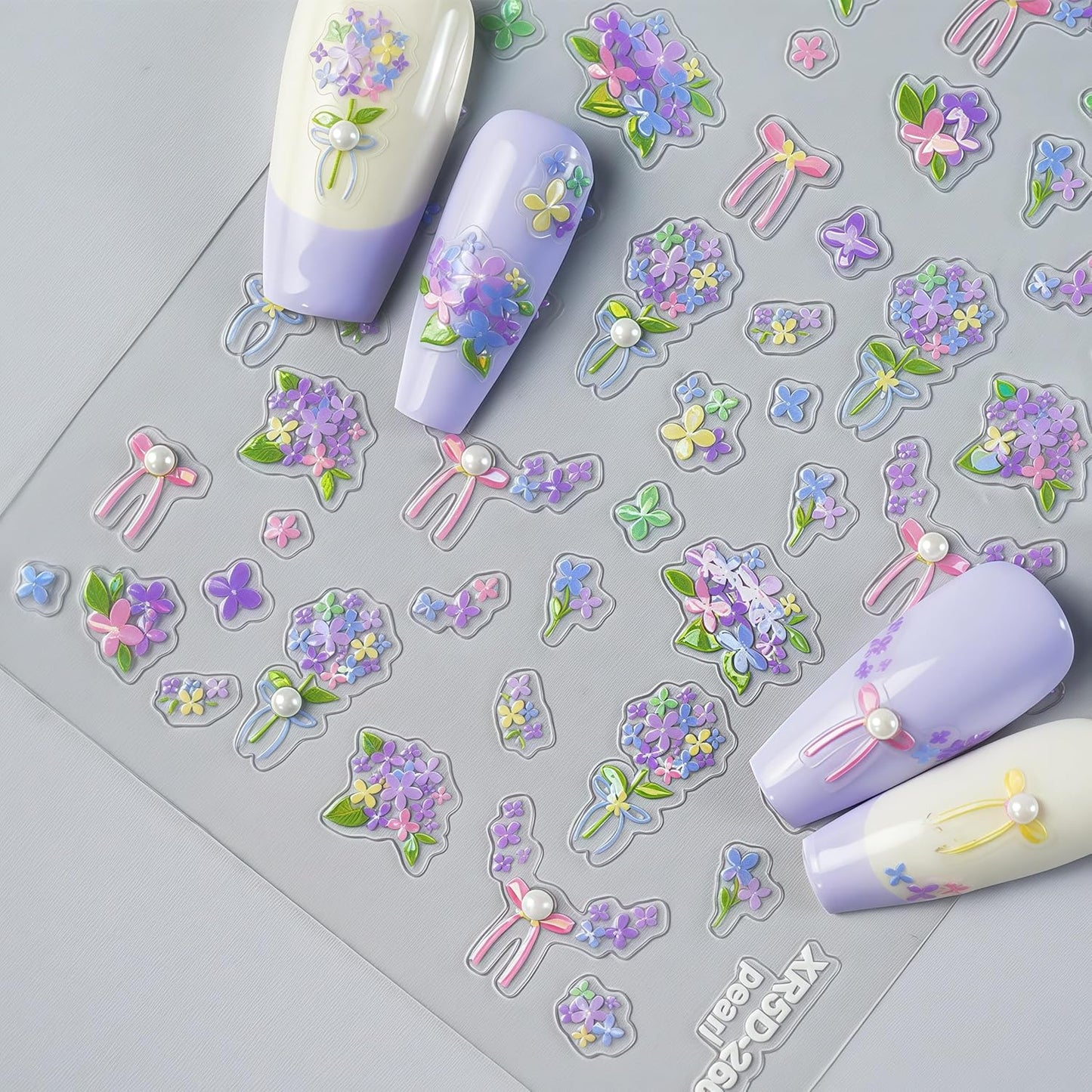 Flower Shell Light Nail Stickers 5D Embossed Self-Adhesive Floral Pearl Crystal Diamond Design Decals Spring Summer Daisy Nail Art Charms for Women DIY Decorations Exquisite Cardboard 1Sheets Set