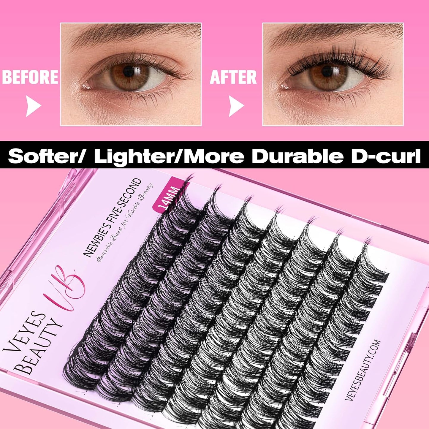 VEYESBEAUTY Lash Clusters Individual Eyelash Extensions Thin & Invisible Band DIY False Eyelashes for Self-application Newbie's Five-Second Series Wispy Lash Tray, Dreamy 10mm Single Length