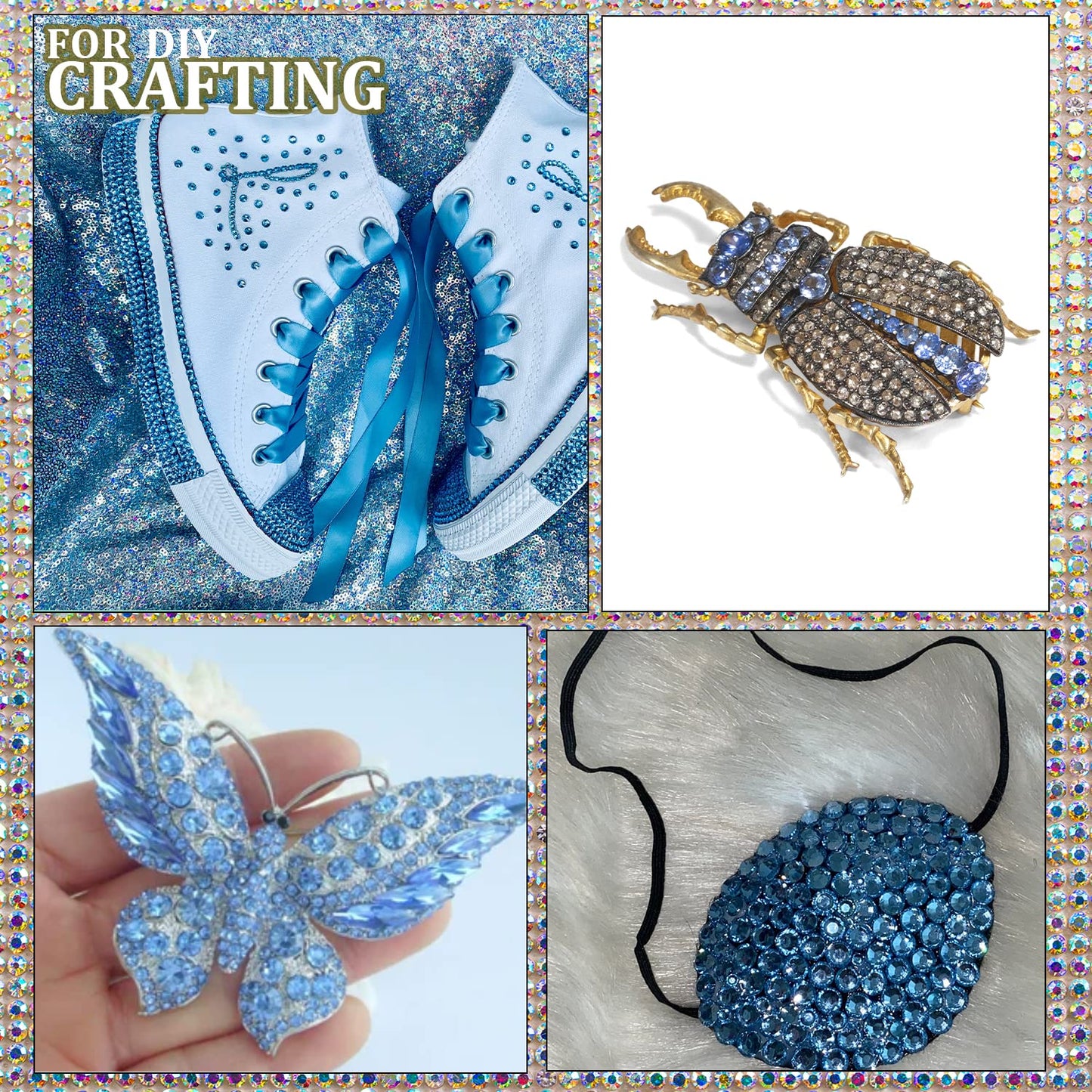 One Pack 2000 Pcs of Flatback Round Sky Blue Rhinestones 6 Sizes (1.5-6 mm) with Nail Art Rhinestone Picker Pencil and Tweezer for DIY and Salon Use