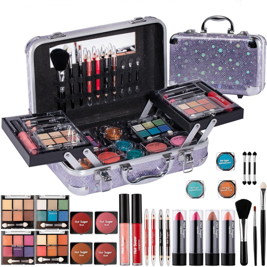 Hot Sugar Makeup Kit for Girls 10-12, Teen Girls Makeup Set for Beginners With Eye Shadow Palette, Blush, Lip Gloss, Brush, Mirror (Colored Bubble)