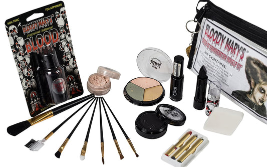 Bride Of Frankenstein Special Effects Makeup Kit - By Bloody Mary - Professional Halloween Monster SFX Makeup - Includes Lipstick, Foundation, Setting Powder, 3 Crayons, 4 Brushes, Eye Shadow & Sponge