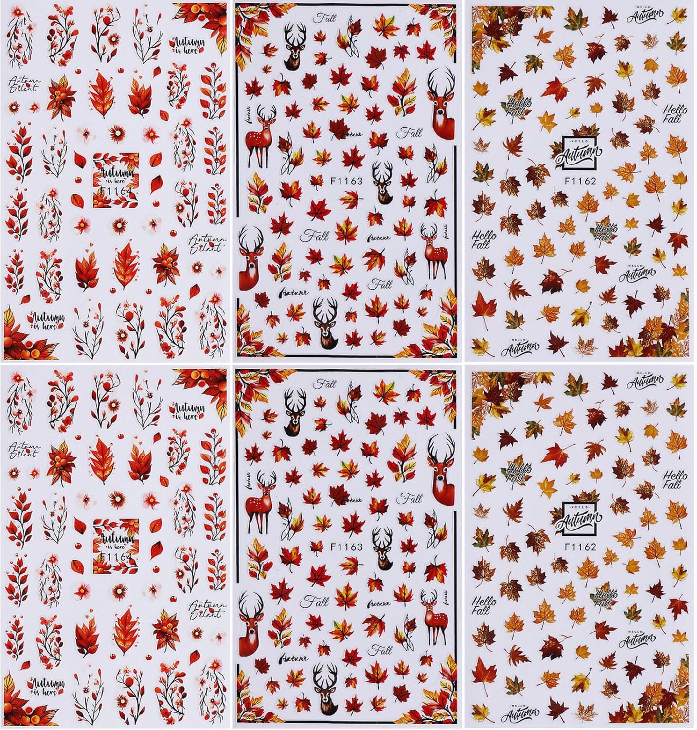 Fall Nail Stickers Maple Leaf Nail Decals 6PCS 3D Self-Adhesive Leaves Deer Nail Designs Stickers Autumn Nail Art Supplies Slider Fall Decorations for Nail Art Women DIY Manicure Accessories