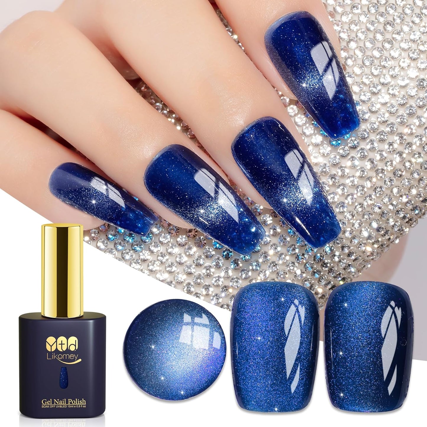 YTD Likomey Cat Eye Gel Nail Polish,15ml Blue Holographic Translucent Neutral Jelly Sheer Shiny Magnetic Glitter Fall Winter UV Color Varnish with Magnet Stick,MY333