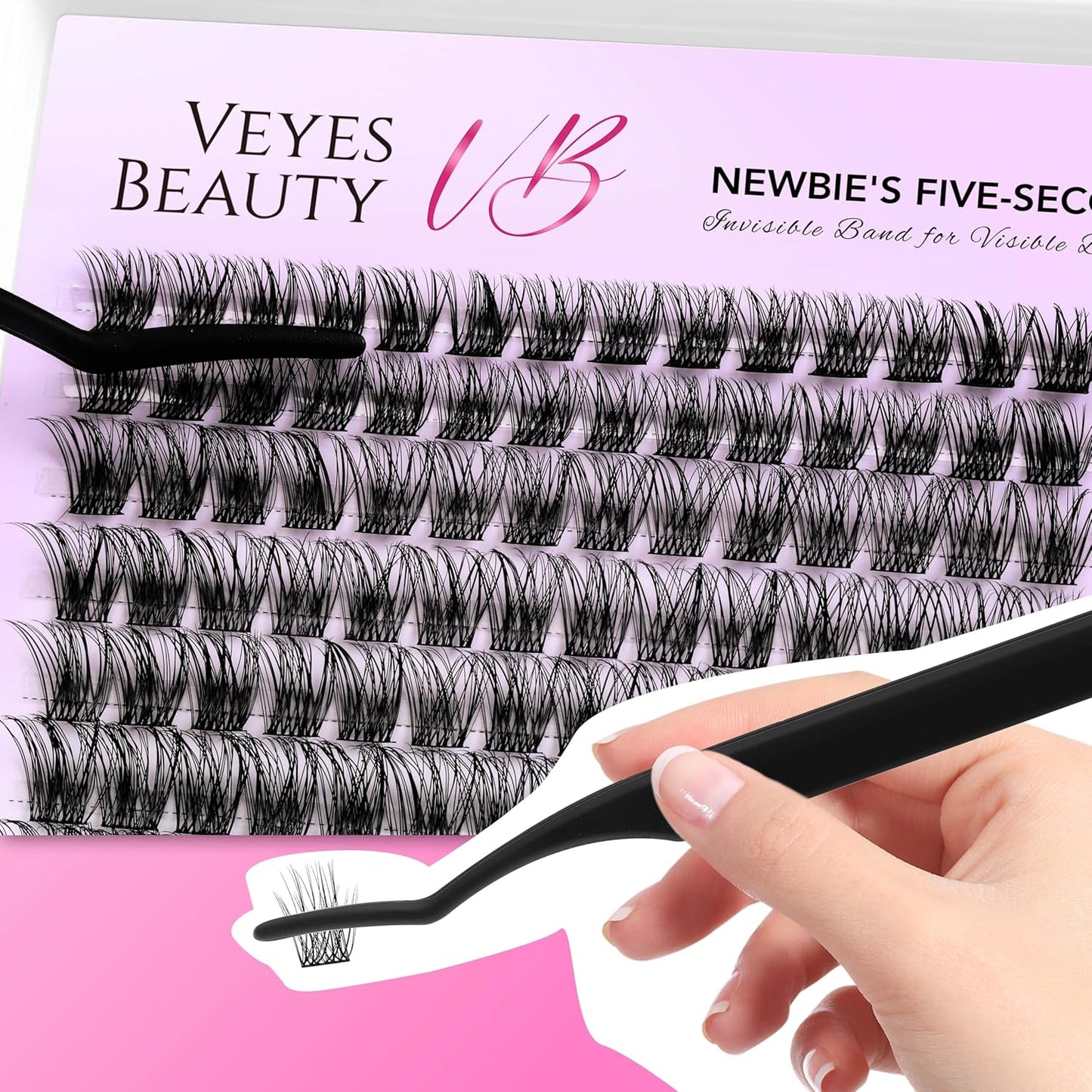 VEYESBEAUTY Lash Clusters Kit Individual Eyelash Extensions Thin & Invisible Band DIY False Eyelashes Newbie's Five-Second Series Wispy Lash Tray, Boldeye KIT with Bond&Seal Remover Applicator