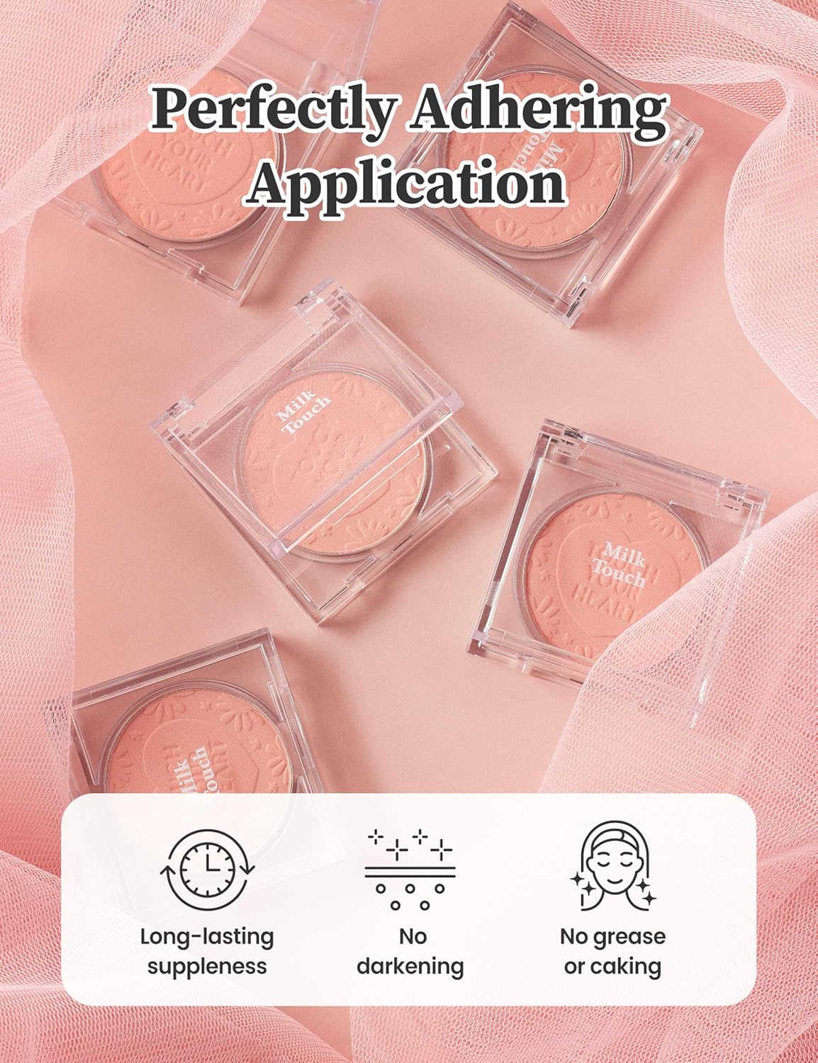 MILKTOUCH Touch My Cheek in Bloom Blush Pure Apricot | Face Blushes Compact Powder Makeup | Shimmer Powder Blush Oil Absorbing Powder Compact | Face Powder for Oily Skin Korean Blush (0.18oz)