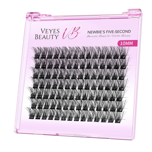 VEYESBEAUTY Lash Clusters Individual Eyelash Extensions Thin & Invisible Band DIY False Eyelashes for Self-application Newbie's Five-Second Series Wispy Lash Tray, Boldeye 10mm Single Length
