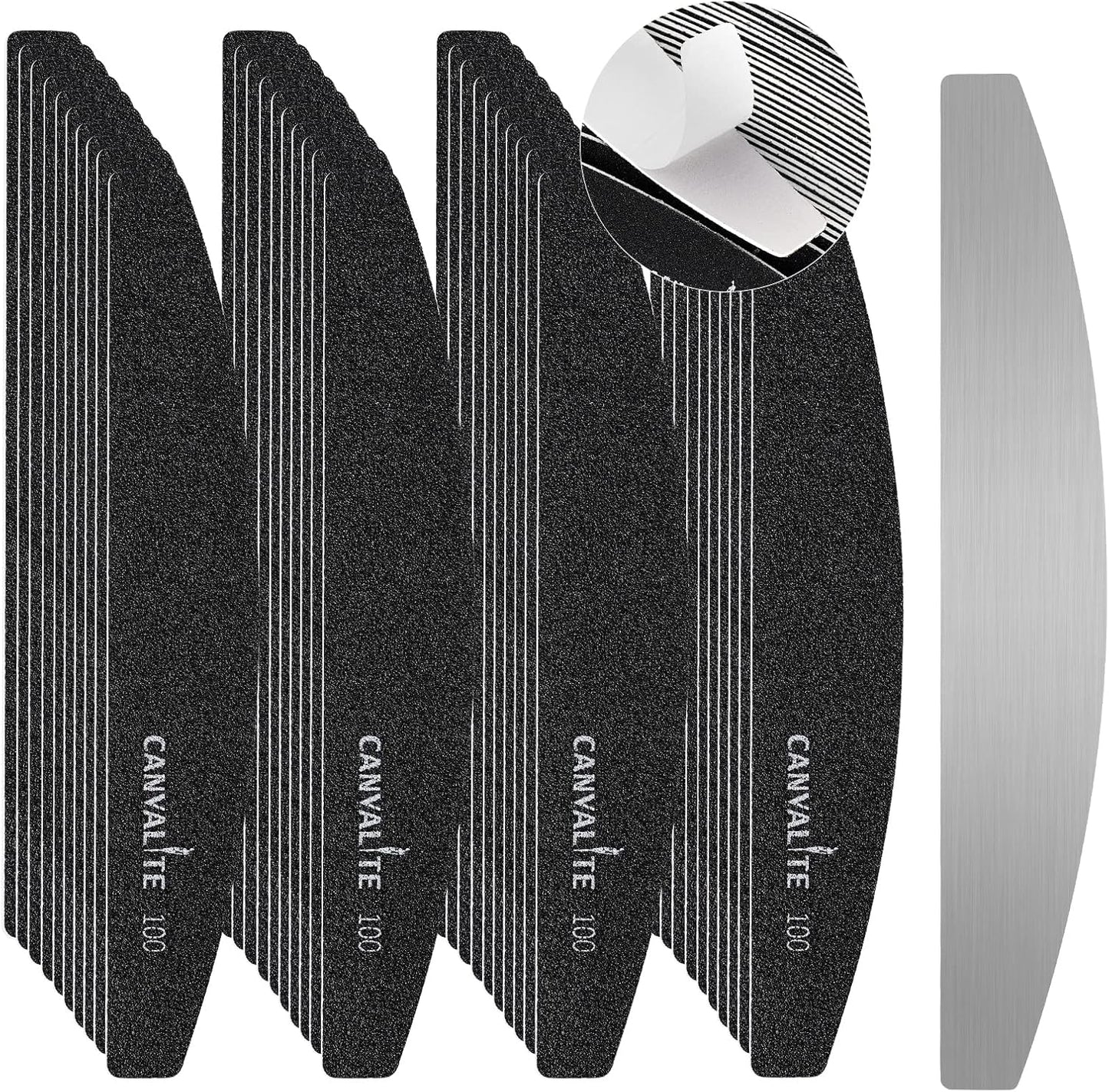 Canvalite 40 PCS Nail File Professional Reusable Peel and Stick Nail Files Replaceable Emery Boards 100 Grit Fingernail Files Manicure Tools for Home and Salon Use