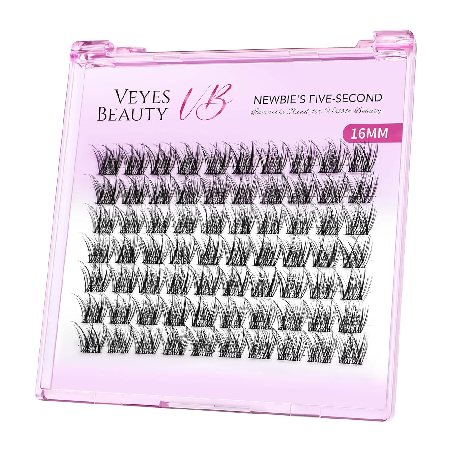 VEYESBEAUTY Lash Clusters Individual Eyelash Extensions Thin & Invisible Band DIY False Eyelashes for Self-application Newbie's Five-Second Series Wispy Lash Tray, LuxeBold 16mm Single Length