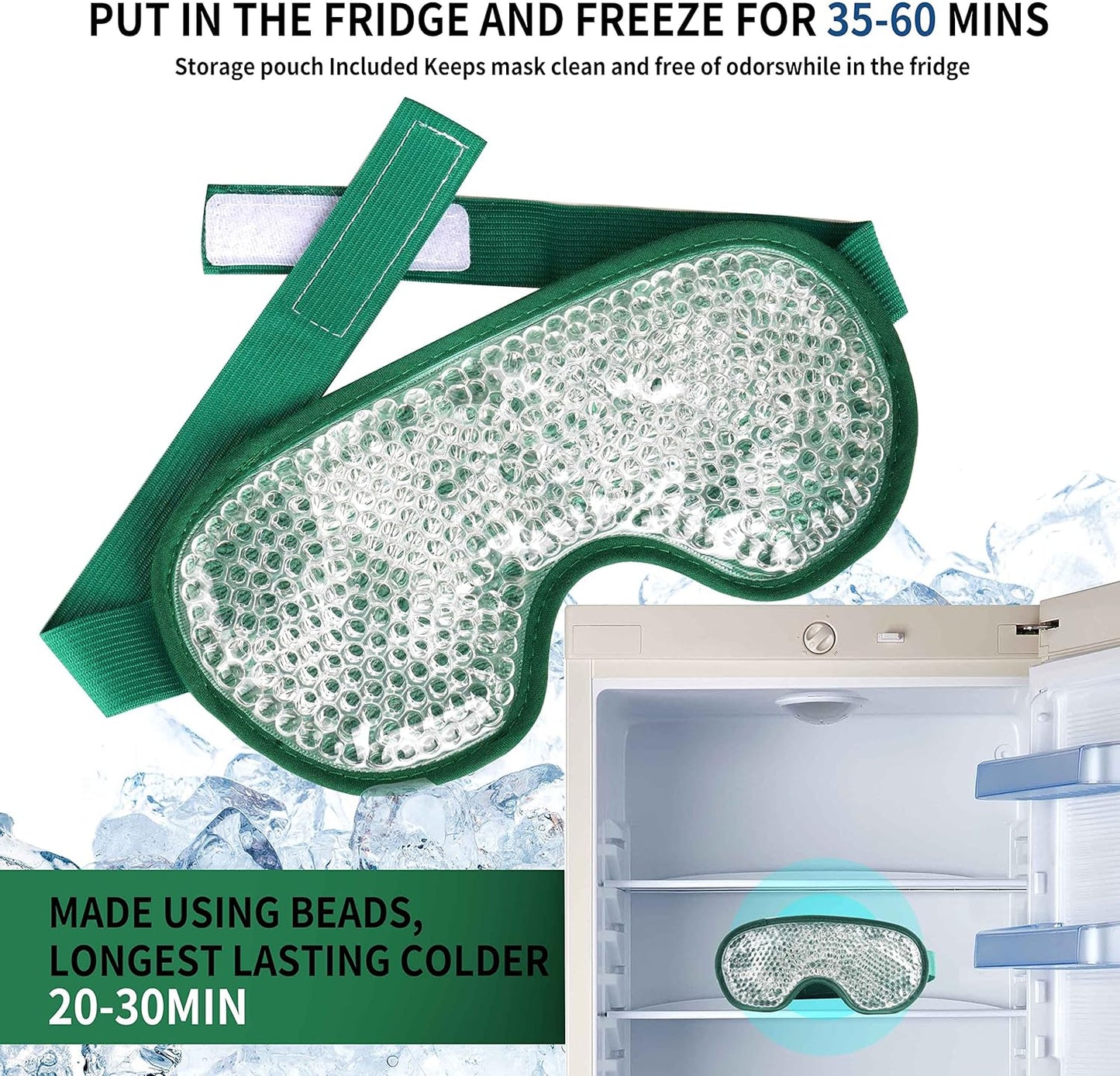 Cooling Eye Mask with Gel Bead, Reusable Cold Compress Ice Pack Sleeping Eye Cooling Pads for After Eyelid Surgery, Puffiness, Puffy Eyes, Headache, Migraine Relief(Dark Green)