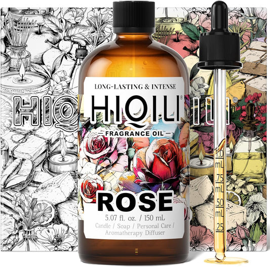 HIQILI Rose Fragrance Oil for Candle & Soap Making, Essential Oil Diffuser, Floral Scents, Add to Laundry Dryer Balls - 5.07 Fl Oz