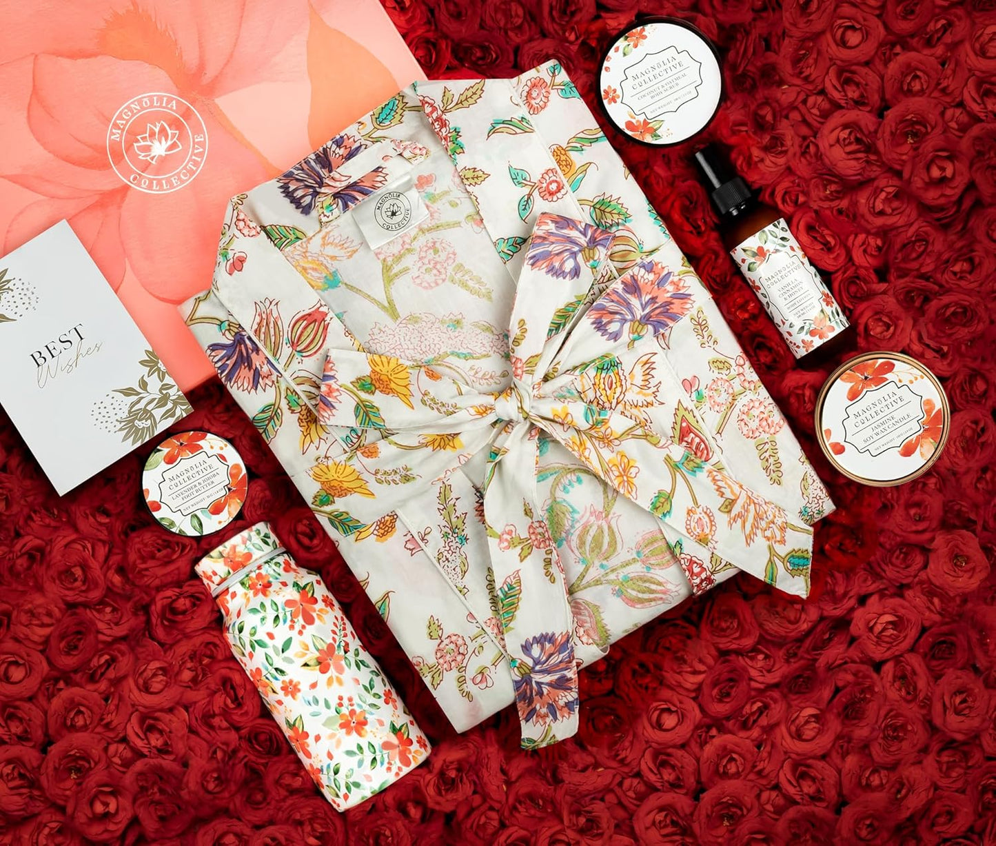 Spa Gift Set with Robe - 7 pc for New Mothers Postpartum Moms & Expecting- Luxurious Gift Set w Jasmine Candle Honey Lotion Coconut Oatmeal Body Scrub - All-Natural for Self-Care. Push present.