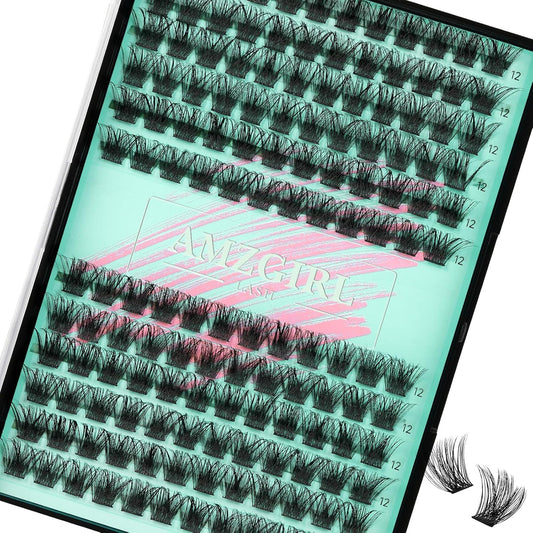 Wispy Lash Clusters Eyelash Extensions 144pcs Individual Lashes Cluster 12mm D Curl Fake Eyelash with Thin Band DIY Cluster Lashes At Home For Beginners (D-12mm)