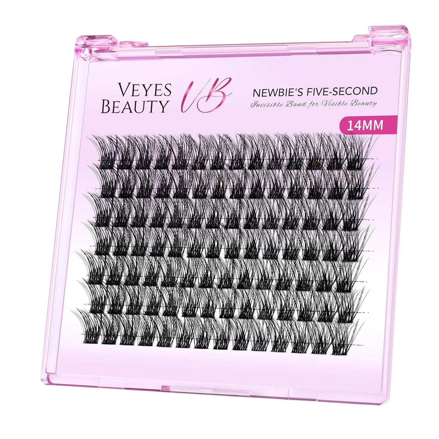 VEYESBEAUTY Lash Clusters Individual Eyelash Extensions Thin & Invisible Band DIY False Eyelashes for Self-application Newbie's Five-Second Series Wispy Lash Tray, Boldeye 14mm Single Length
