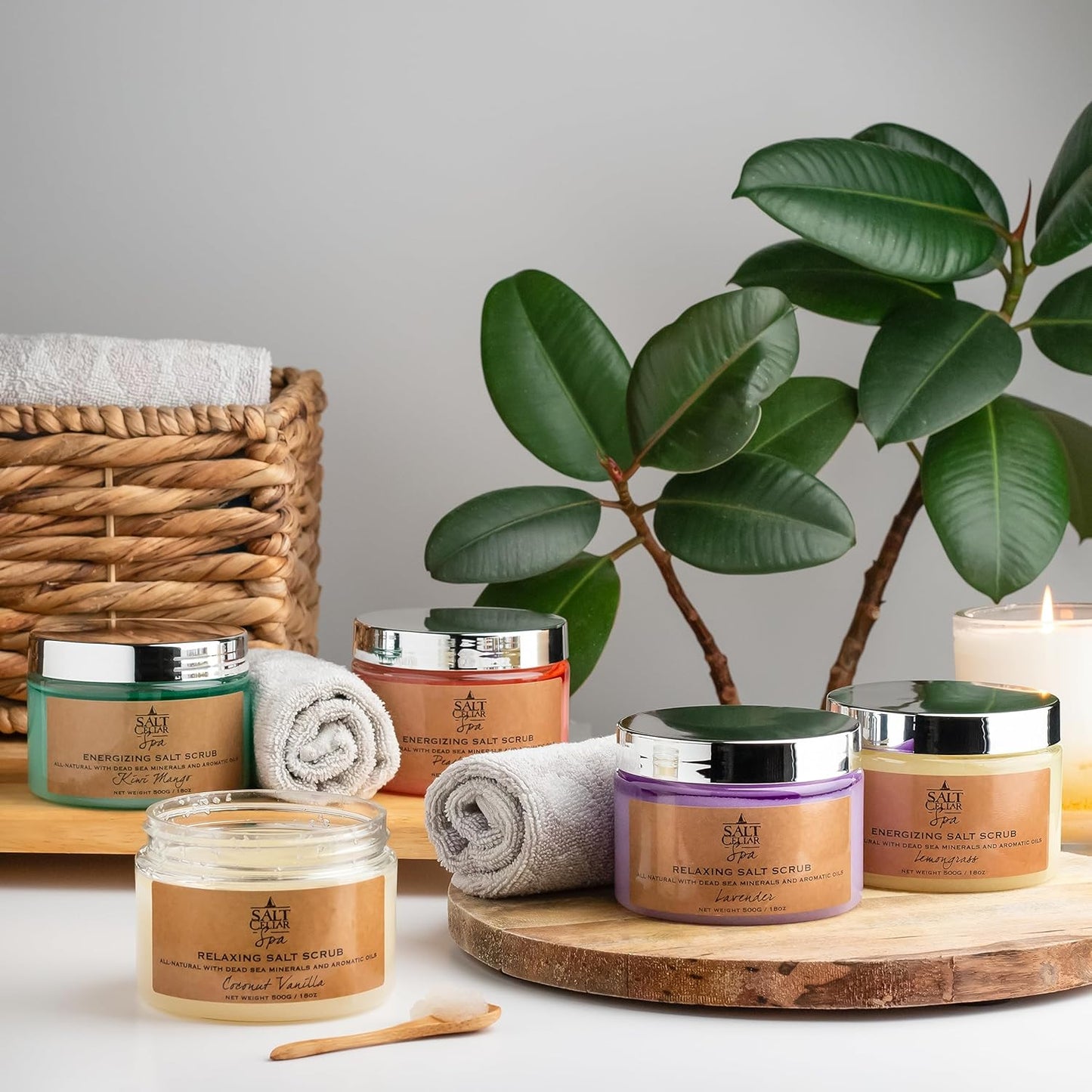 Salt Cellar Spa All-Natural Dead Sea Salt Scrub - Refresh with Coconut Vanilla - Energize, Revive, and Rejuvenate your Skin - Made in Israel, Cruelty-Free, 18 oz.